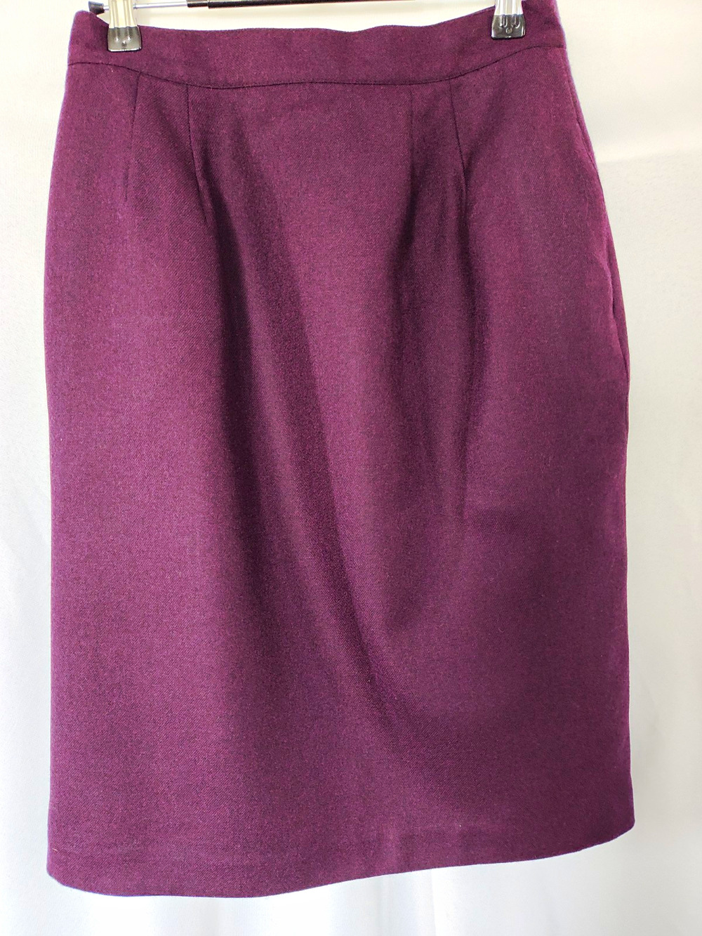 Amanda Smith Petites 10 Purple Wool Blend Lined Pencil Knee Length Skirt Button